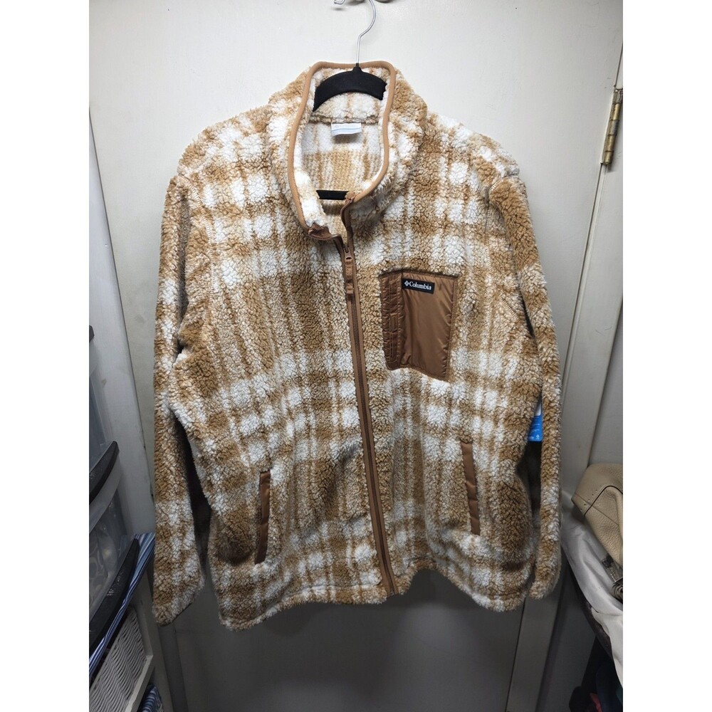NWT Columbia Women 3X Fleece Jacket West Bend Print Full Zip Plaid Pattern Brown